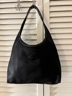 Longchamp black nylon hobo shoulder bag with leather trim